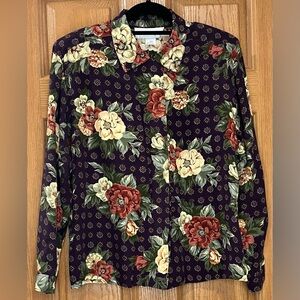 Norton McNaughton Floral Blouse - Purple, Sage and Cream